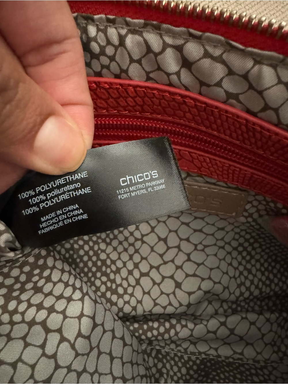 Chico’s Red Faux Leather Snakeskin Embossed Studded Wristlet Clutch Bag - Picture 7 of 9